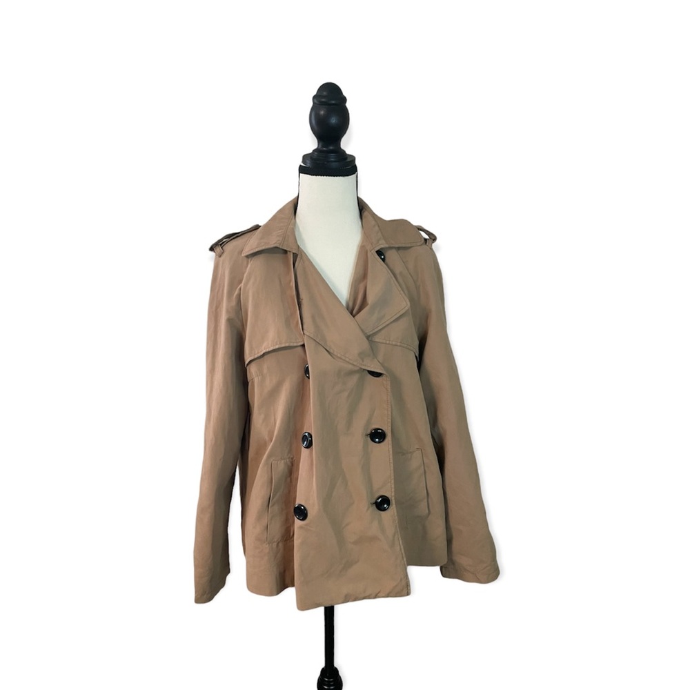 H&M | Tan Khaki Double-Breasted Cropped Trench Coat - Size 10 Minimalist Chic